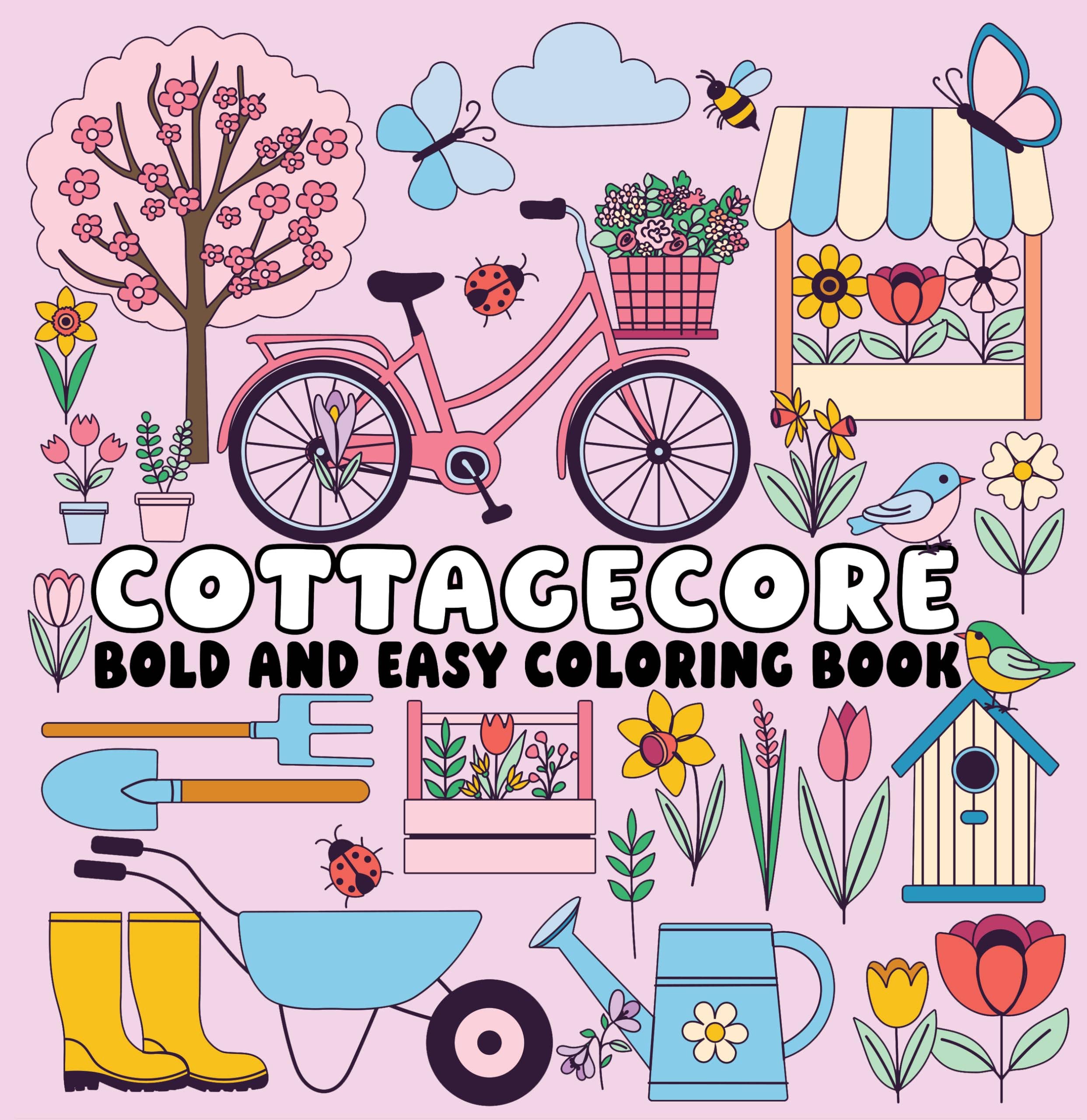 Cottagecore Bold and Easy Coloring Book (Paperback)