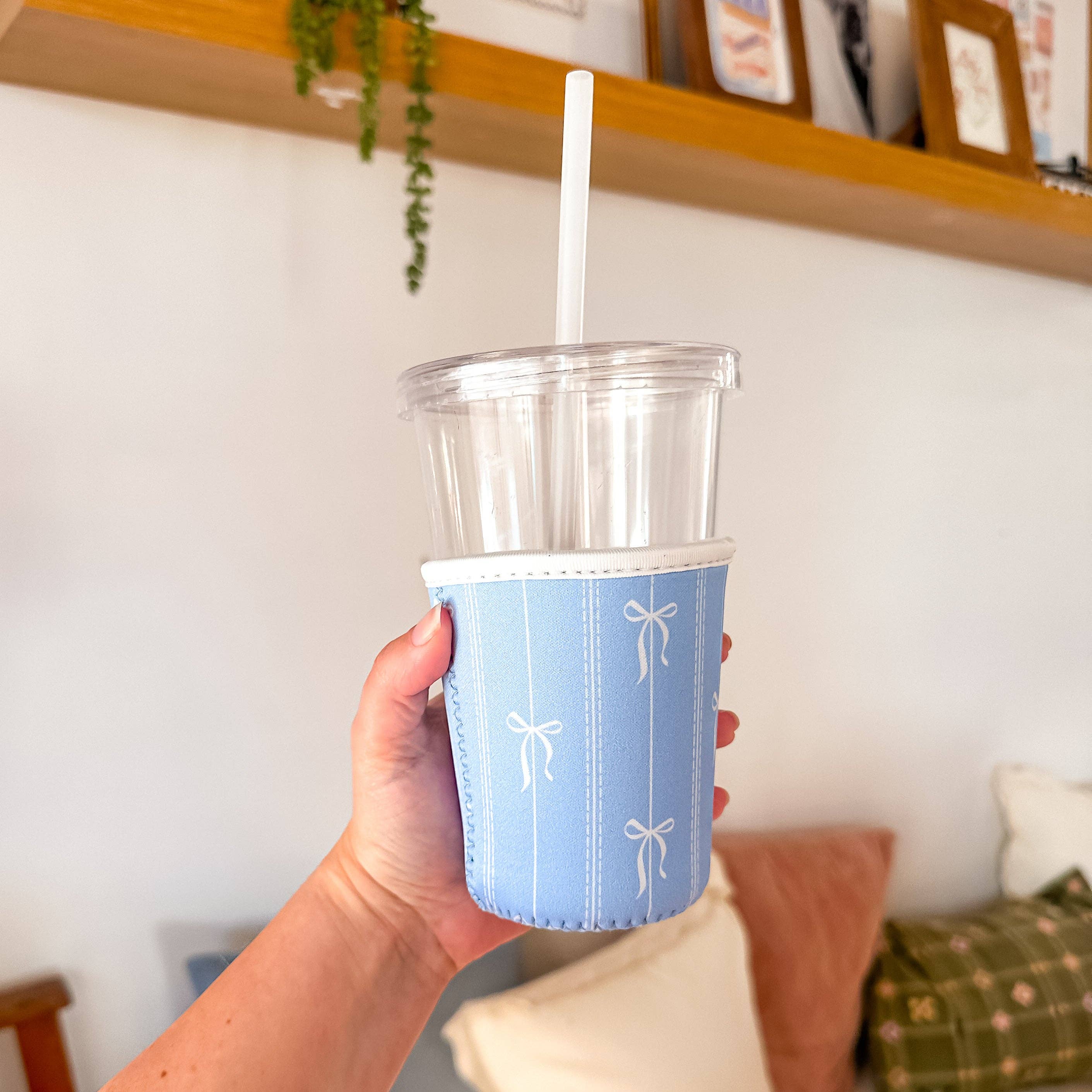 Blue Bow Coffee Sleeve | Reusable Iced Coffee Cup Sleeve | Cute Coquette Drink Cozy