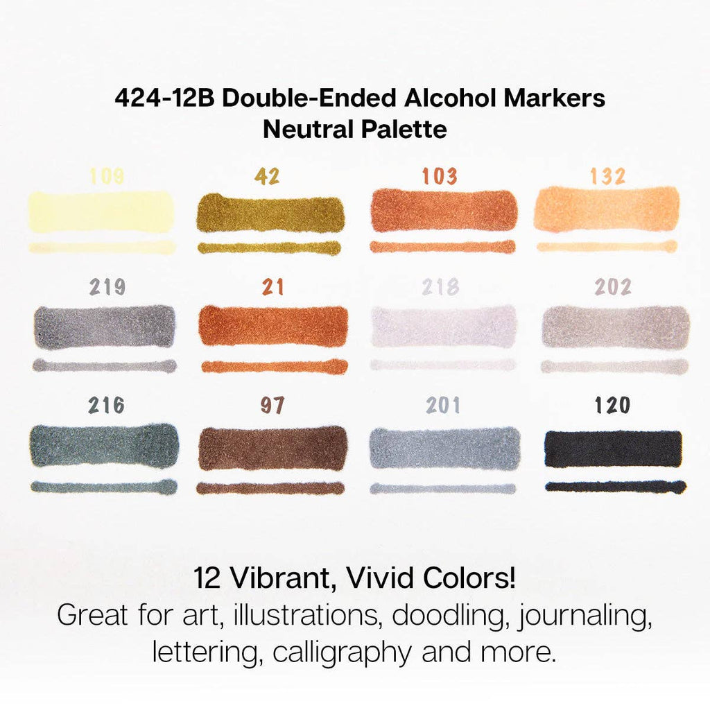 PRO Double-Ended Alcohol Markers – 12 Neutral Colors, Dual-Tip Art Markers for Drawing & Illustration