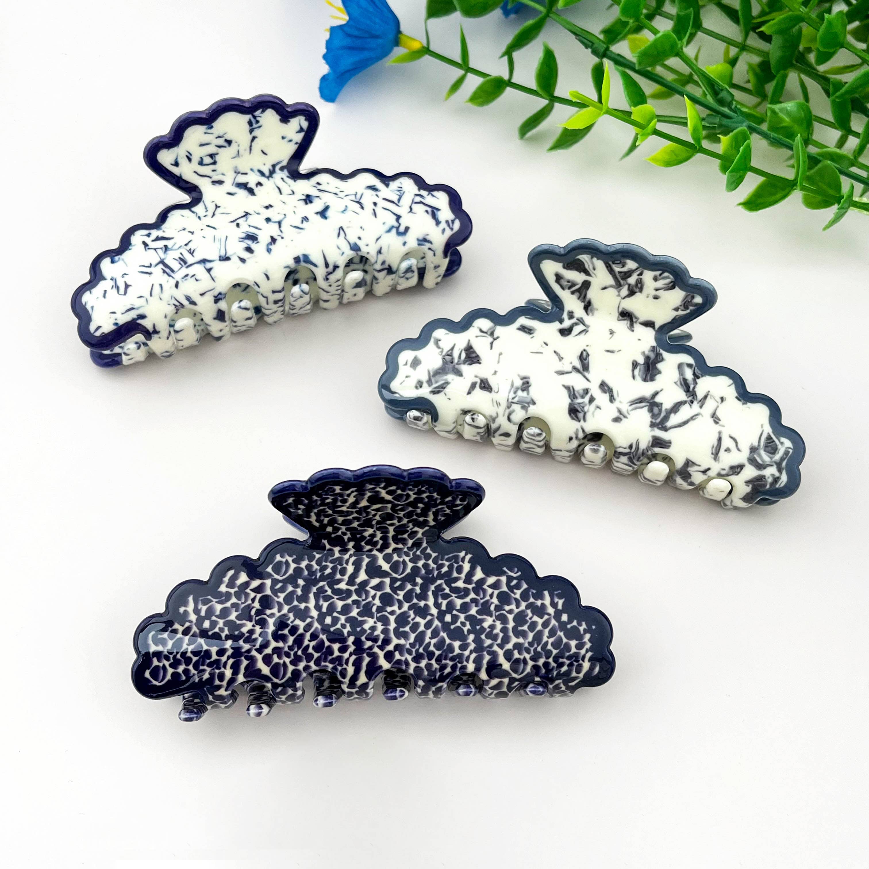 Navy Wave Minimalist Hair Claw Clip