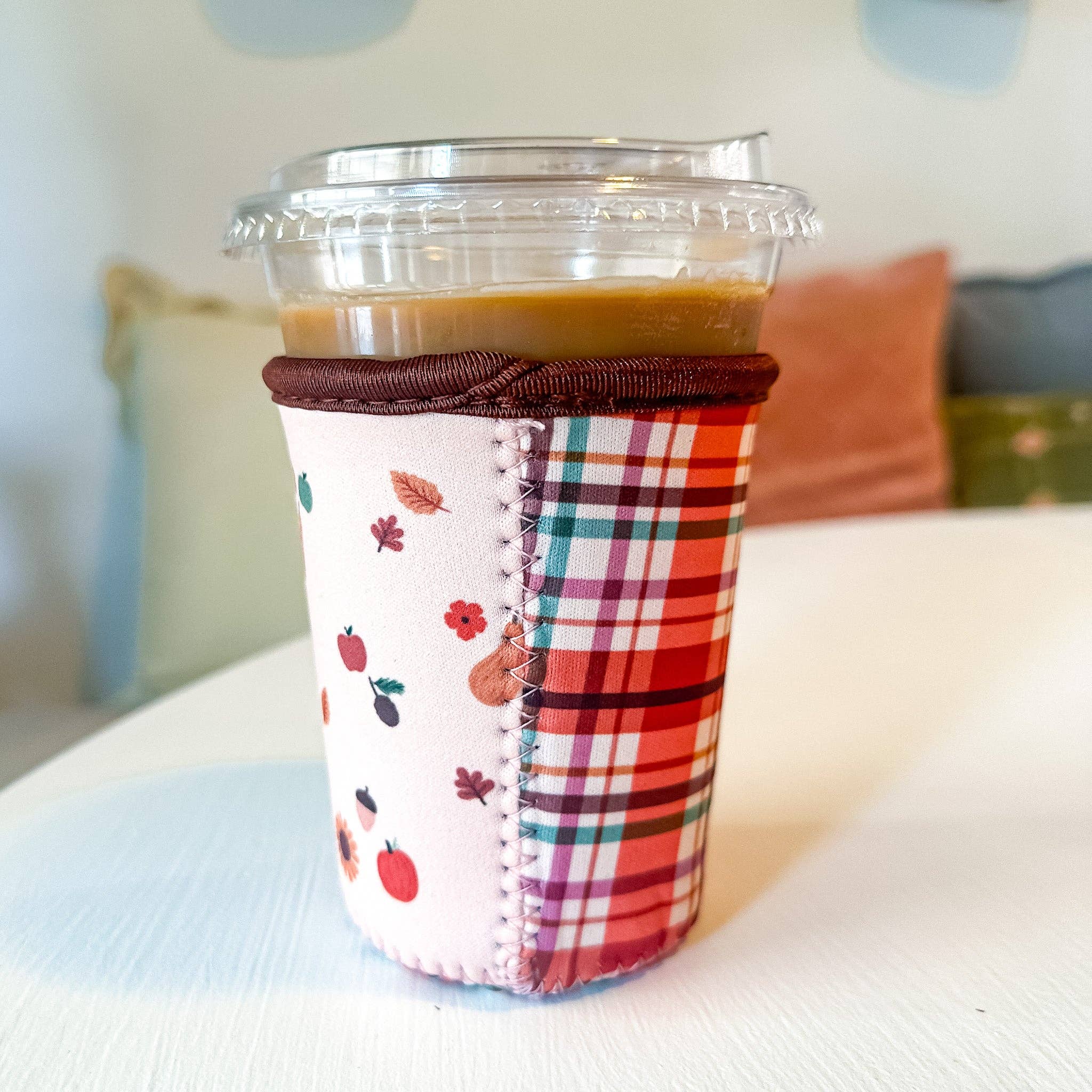 Harvest Plaid Coffee Sleeve | Reusable Iced Coffee Cup Sleeve | Fall Drink Cozy