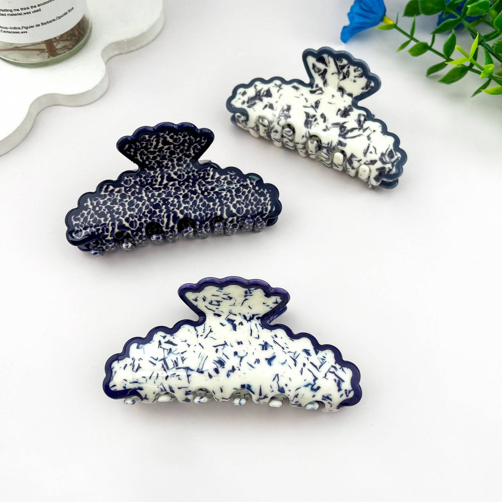Navy Wave Minimalist Hair Claw Clip