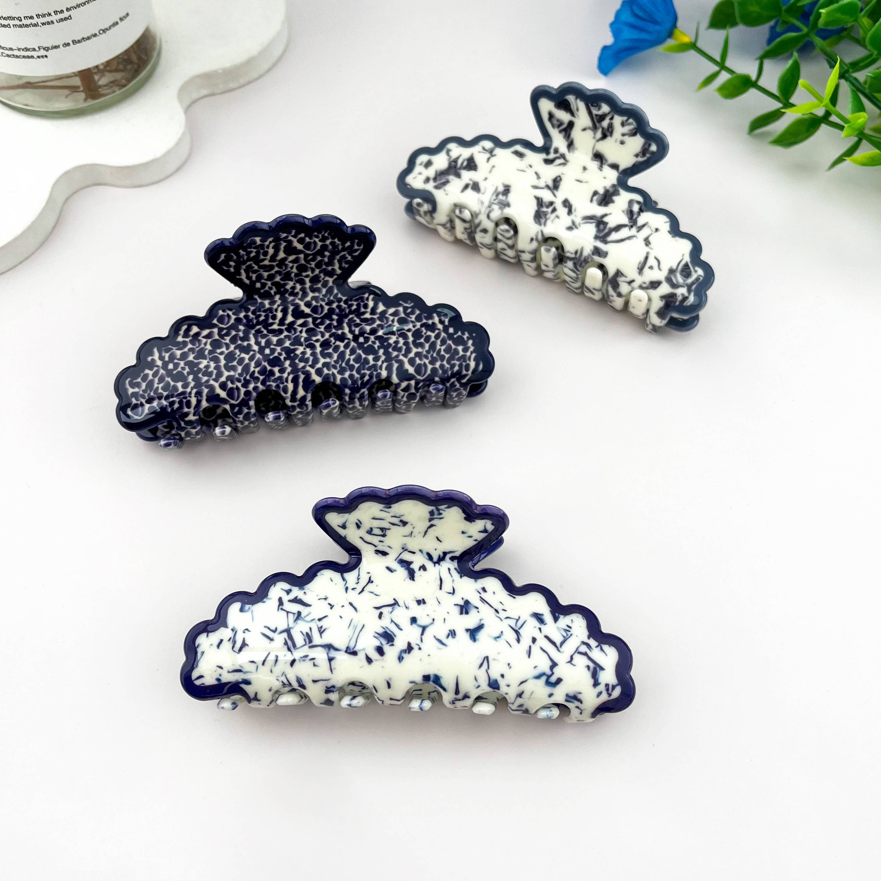 Navy Wave Minimalist Hair Claw Clip
