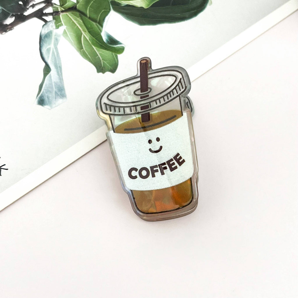 Mini Coffee Cup Claw Clip – Cute Coffee Print Hair Clip | Brown Aesthetic Everyday Hair Accessory