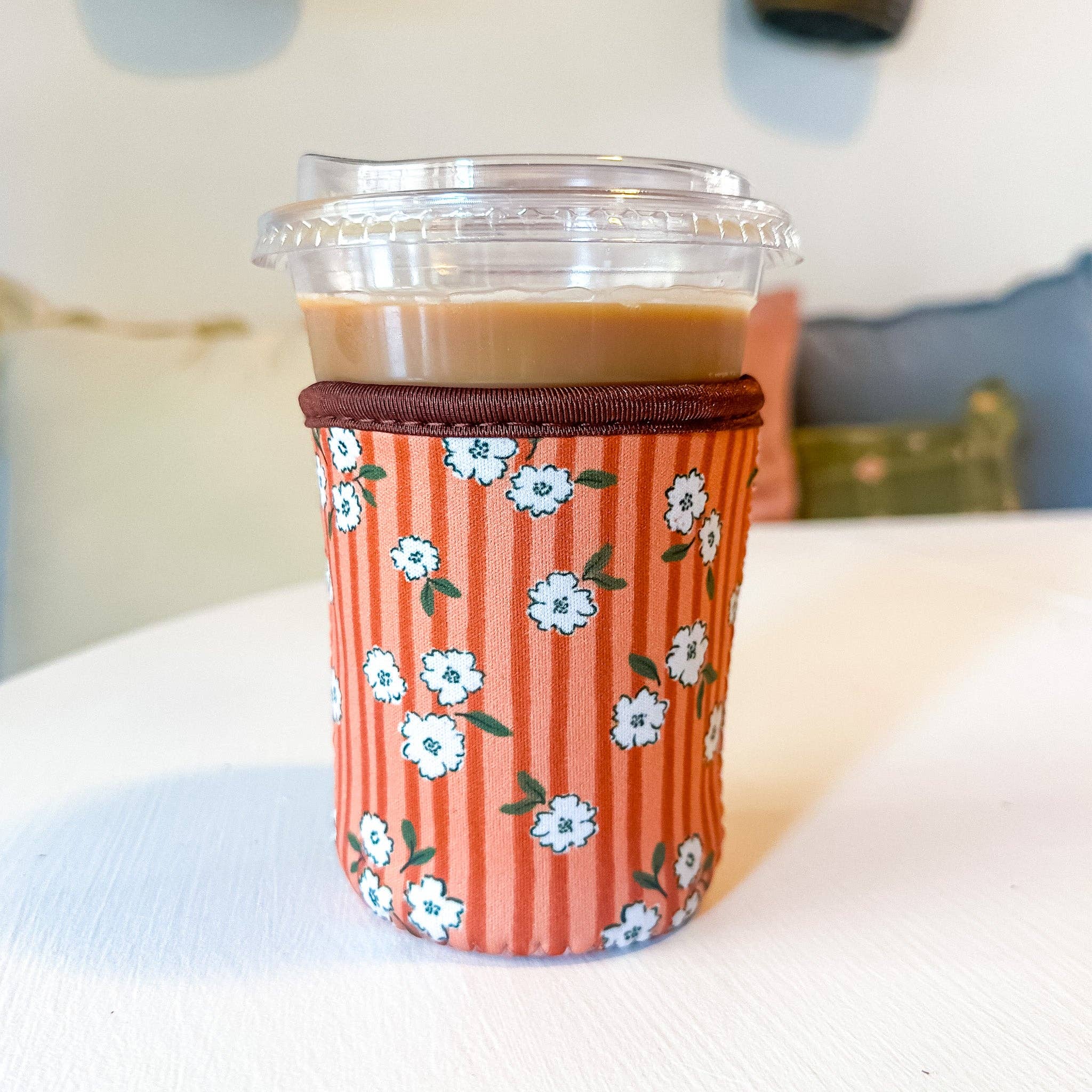 Autumn Blossom Coffee Sleeve | Reusable Iced Coffee Cup Sleeve | Fall Floral Drink Cozy