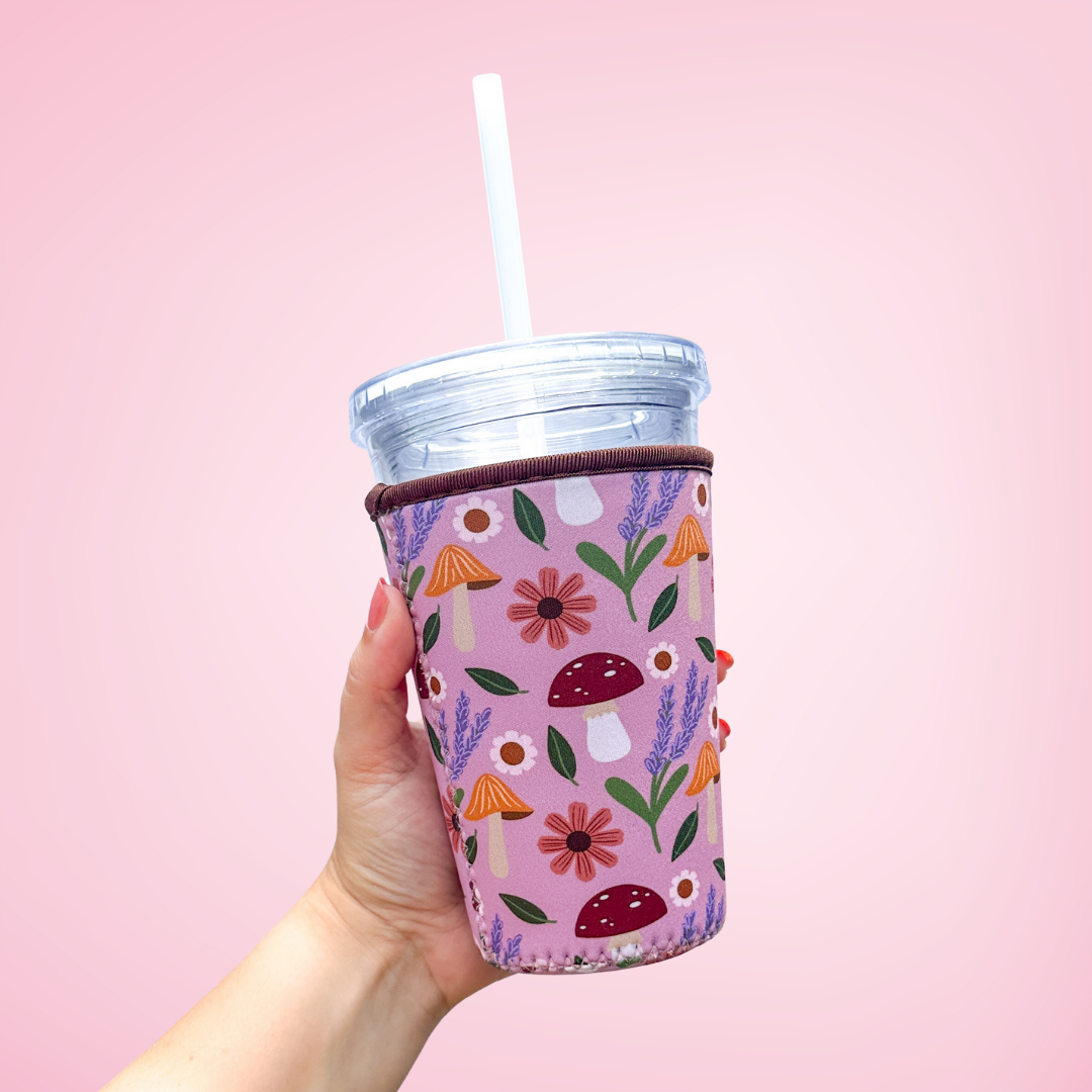 Mushroom Garden Coffee Sleeve | Reusable Iced Coffee Cup Sleeve | Cottagecore Drink Cozy