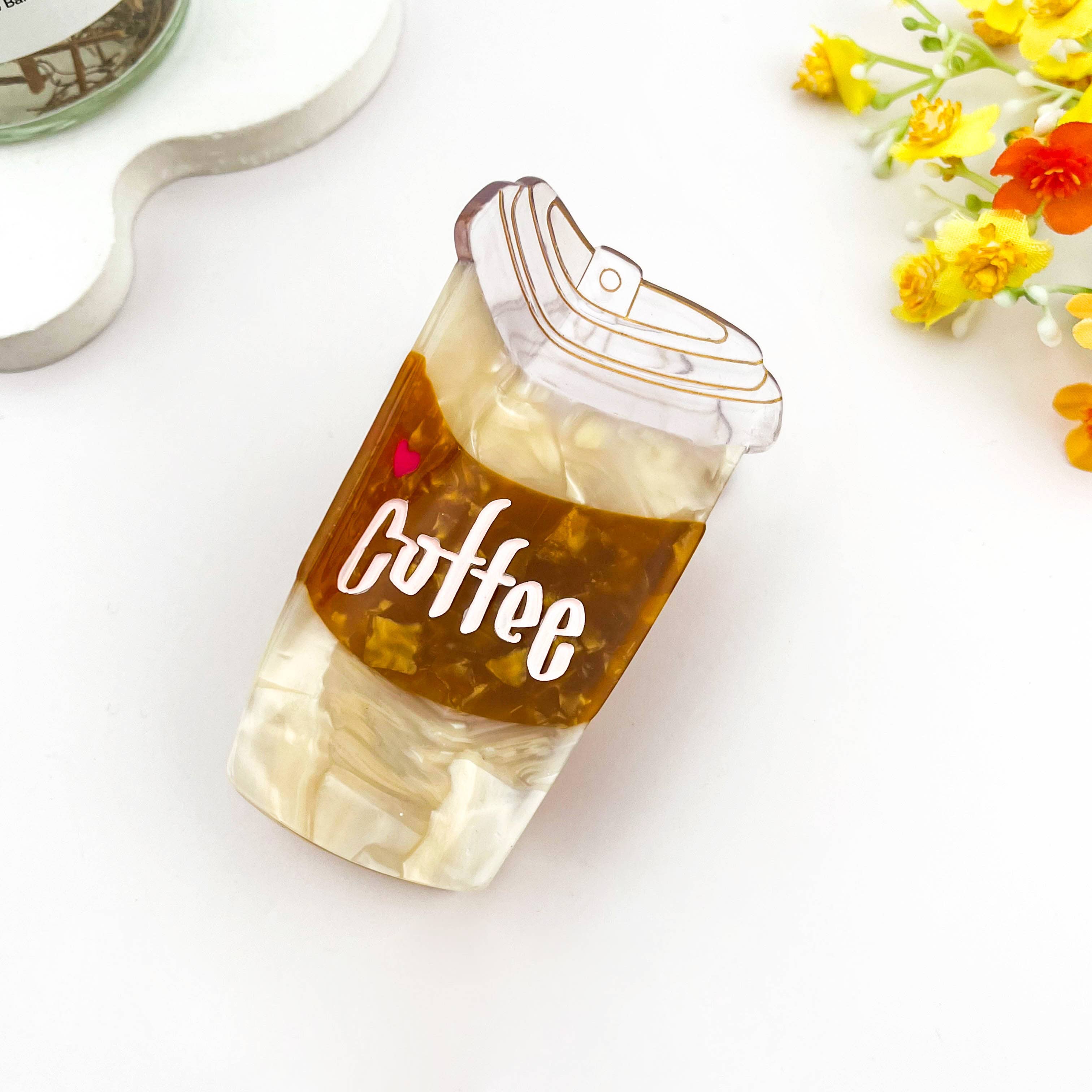 Coffee Cup Acetate Claw Clip – Brown Neutral Hair Clip | Cute Everyday Casual Hair Accessory