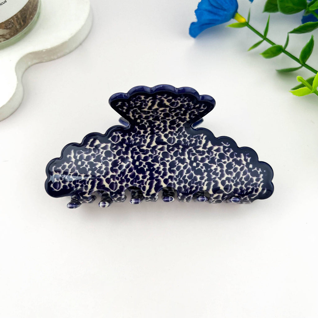 Navy Wave Minimalist Hair Claw Clip