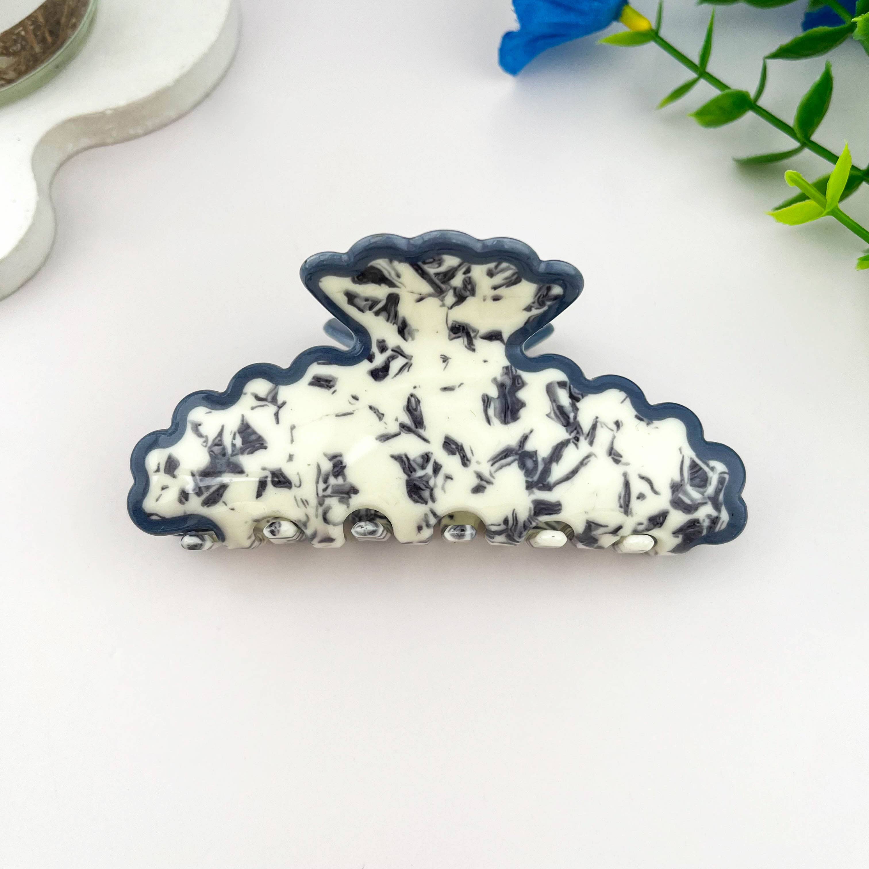 Navy Wave Minimalist Hair Claw Clip