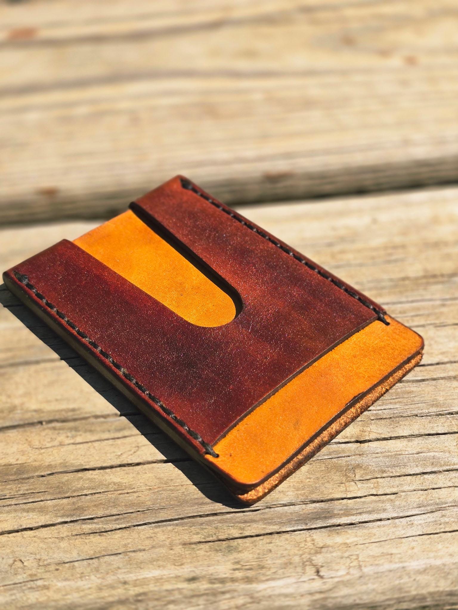 Handmade Leather Card Holder Wallet Slim 3 Card Front Pocket Wallet for Men Minimalist Leather Wallet Everyday Carry