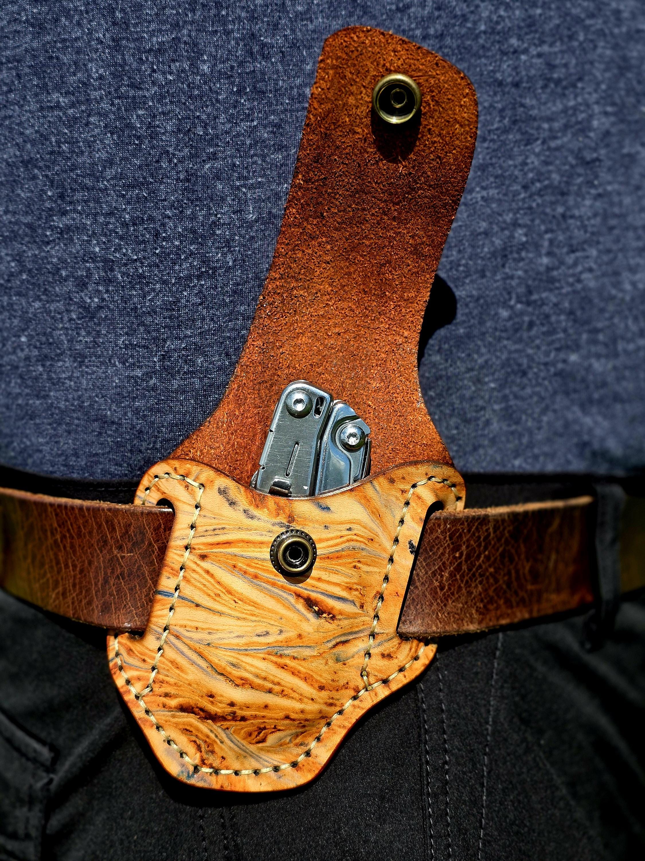 Extended Marbled Leatherman Holster, Marbled Leather Multitool Sheath, EDC Belt Pouch for Large Tools, Heavy Duty Tool Holder
