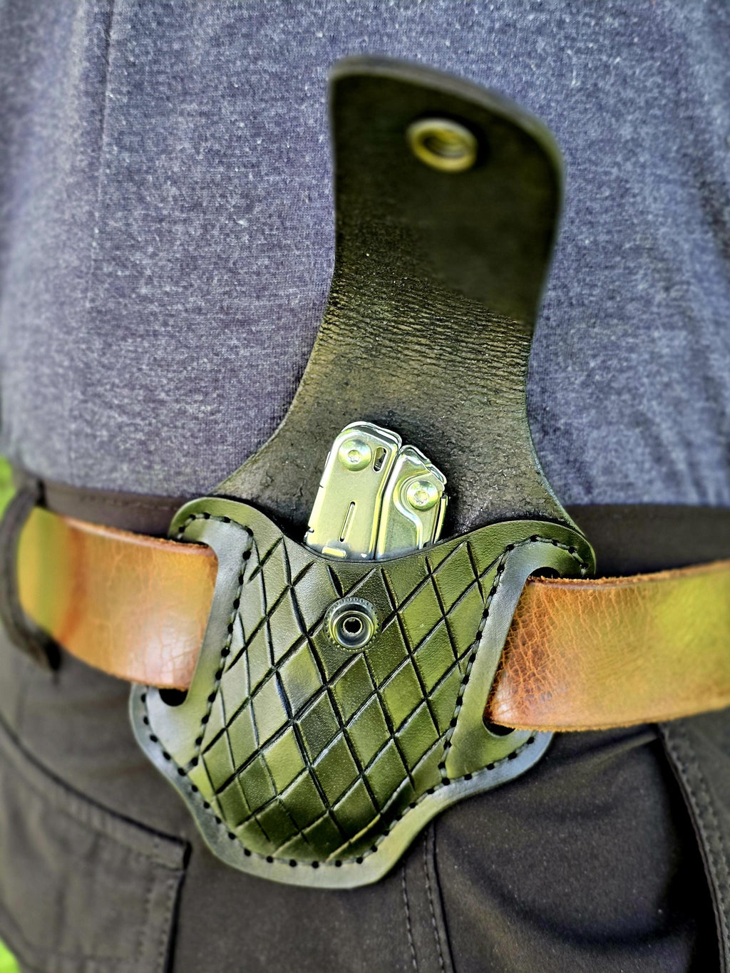 Extended Leatherman Holster, Diamond Tooled Leather Multitool Sheath, EDC Belt Pouch for Large Tools, Heavy Duty Tool Holder, Gift for Men