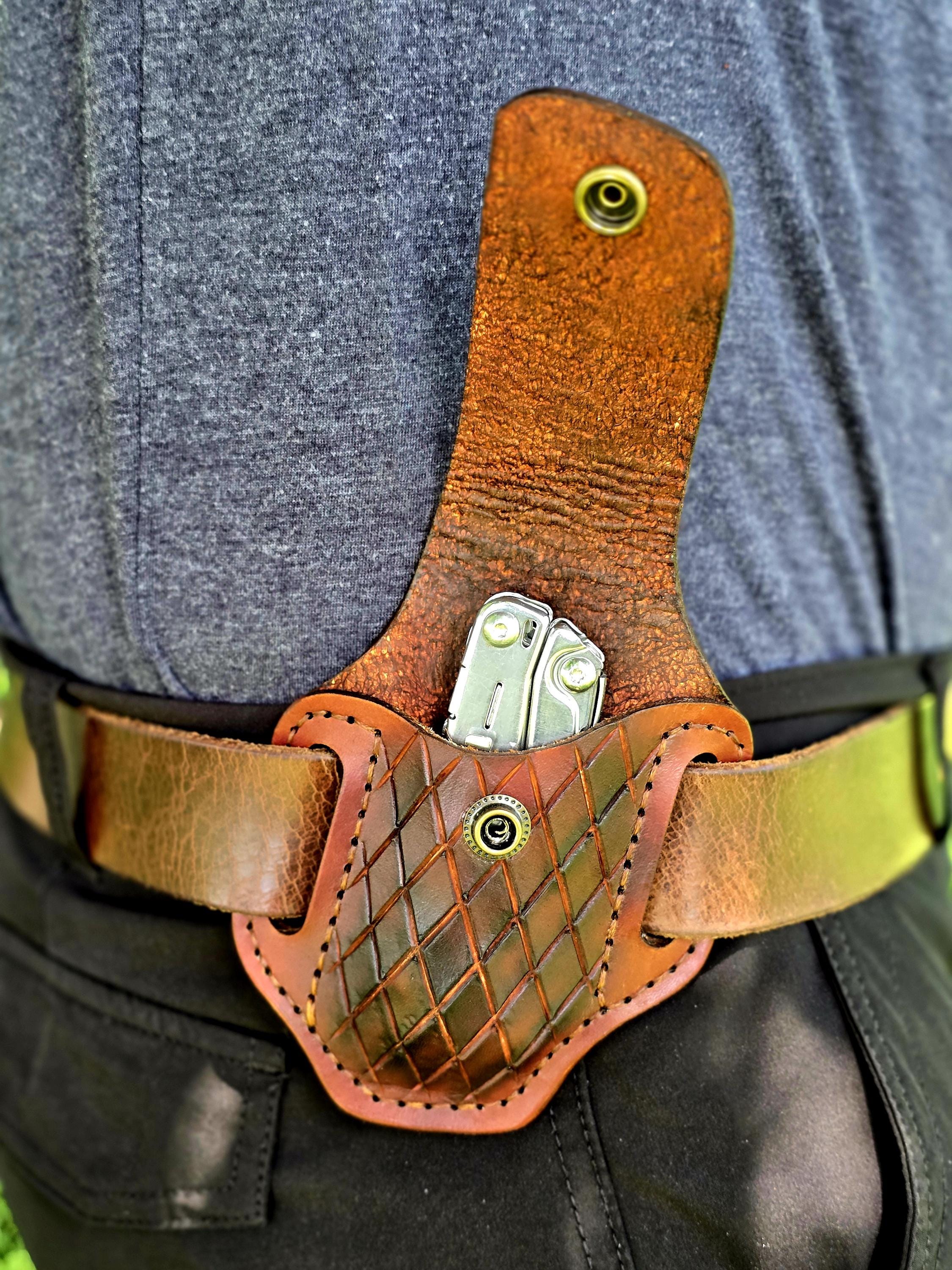 Extended Leatherman Holster, Diamond Tooled Leather Multitool Sheath, EDC Belt Pouch for Large Tools, Heavy Duty Tool Holder, Gift for Men