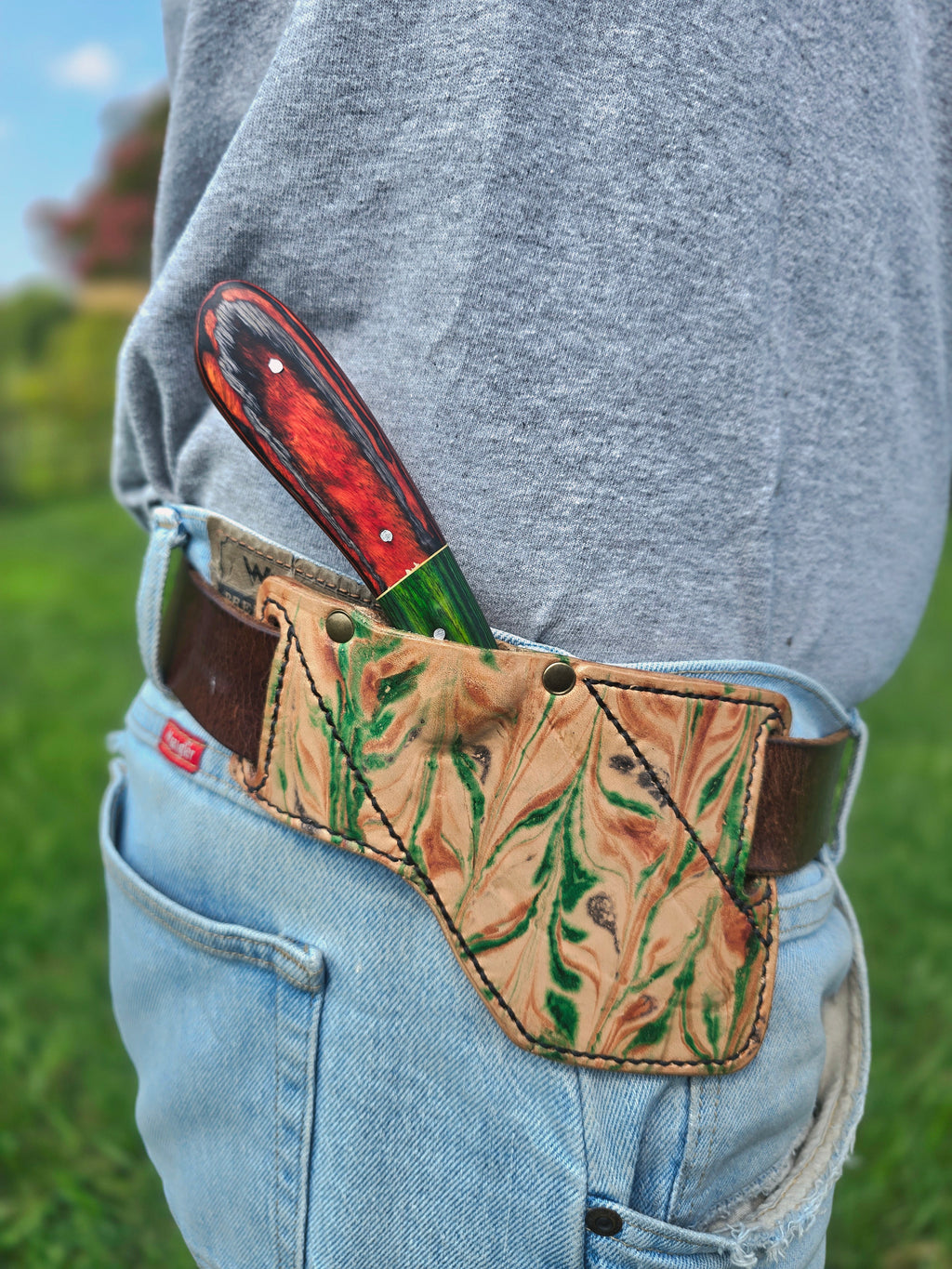 Maker's Second Handmade Hunting Knife with One-of-a-Kind Custom Leather Sheath