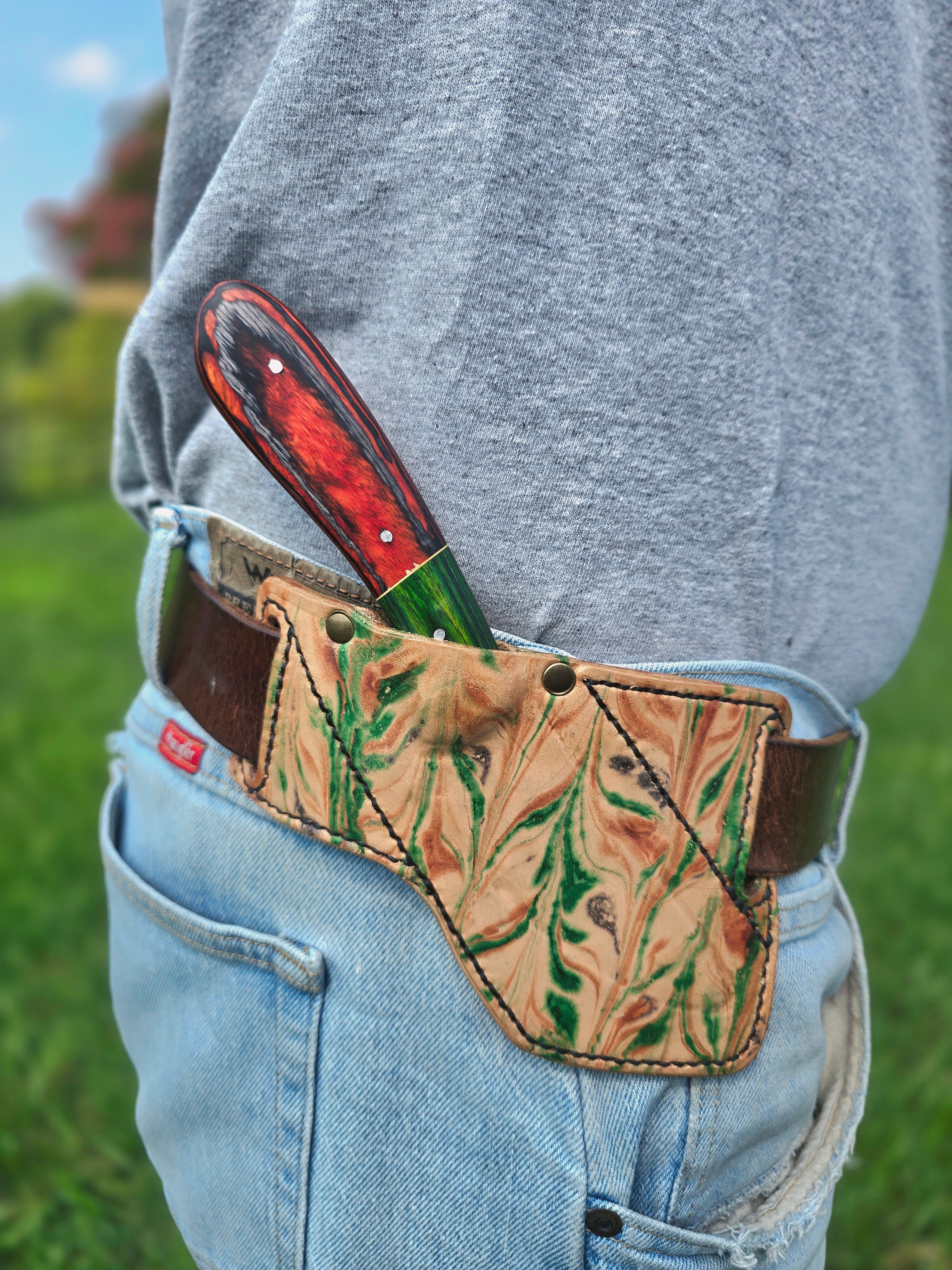 Maker's Second Handmade Hunting Knife with One-of-a-Kind Custom Leather Sheath