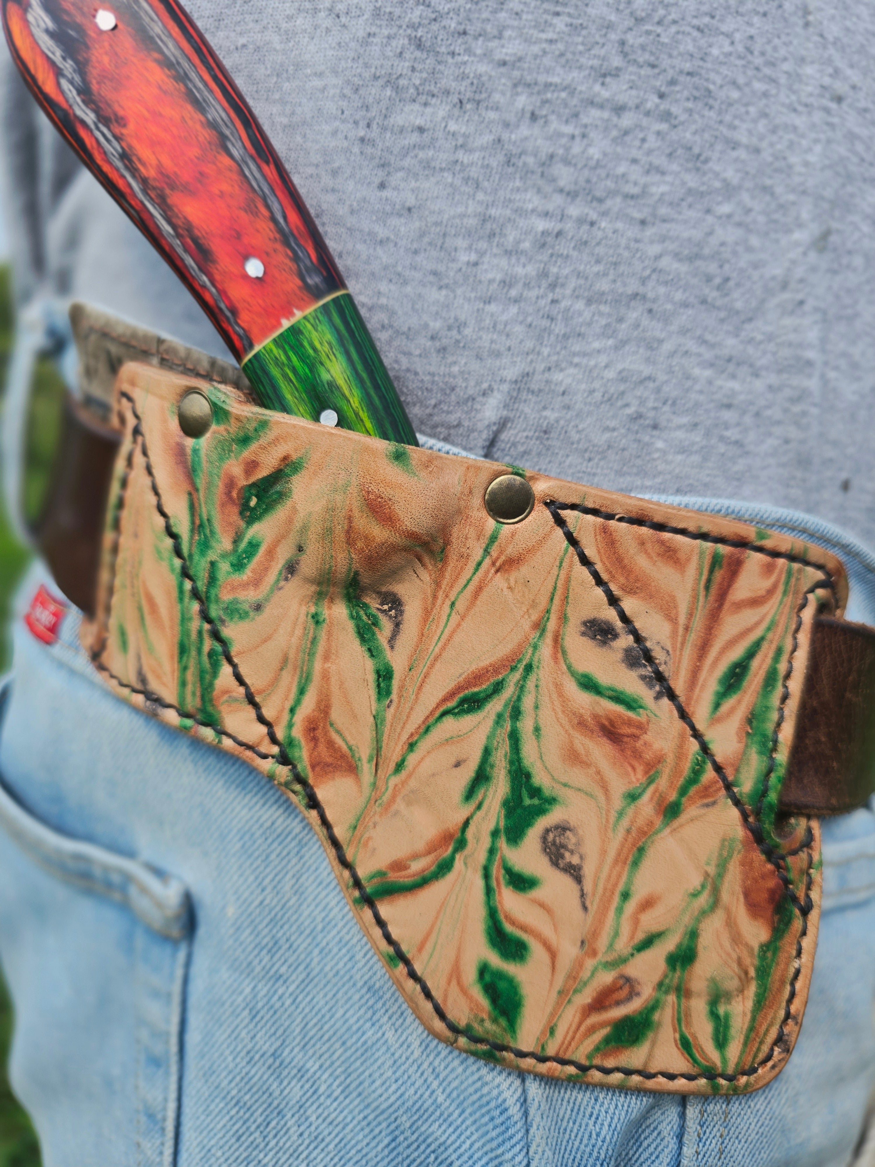 Maker's Second Handmade Hunting Knife with One-of-a-Kind Custom Leather Sheath
