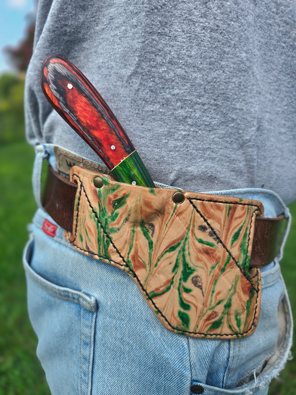 Maker's Second Handmade Hunting Knife with One-of-a-Kind Custom Leather Sheath